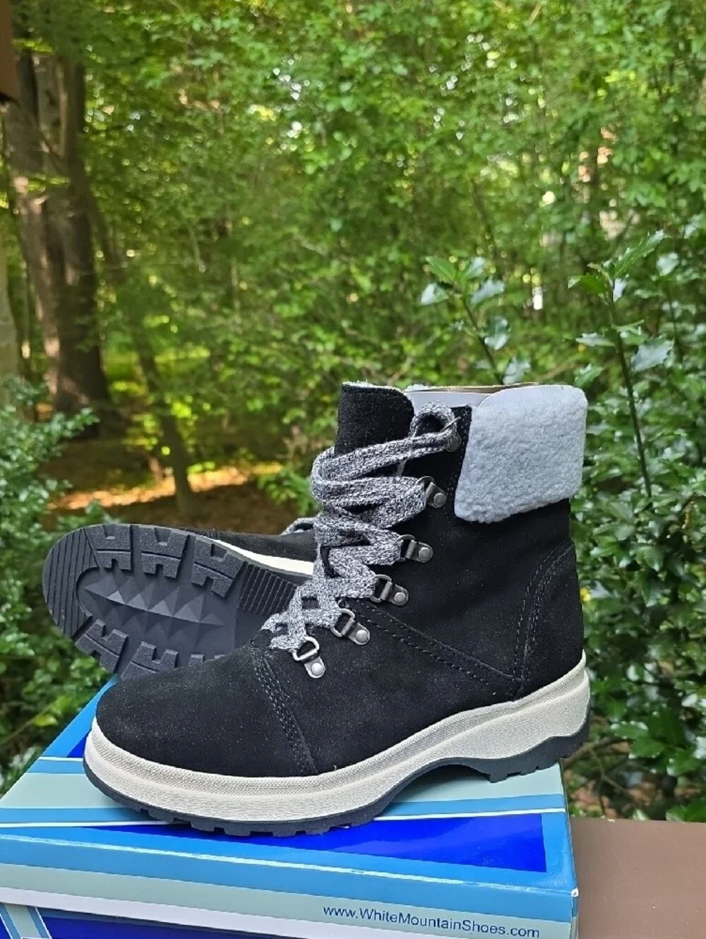 White Mountain Black Suede Lace-Up Faux-Shearling Boot - Picture 3 of 9